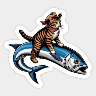 Meowdy Texas Cowboy Rodeo Cat Ride On Sardine Sticker